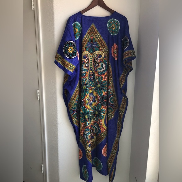 Mumu Kimono Kaftan House Maxi Dress Swimsuit Cover-Up Lightweight Bohemian OSFM - Picture 7 of 16